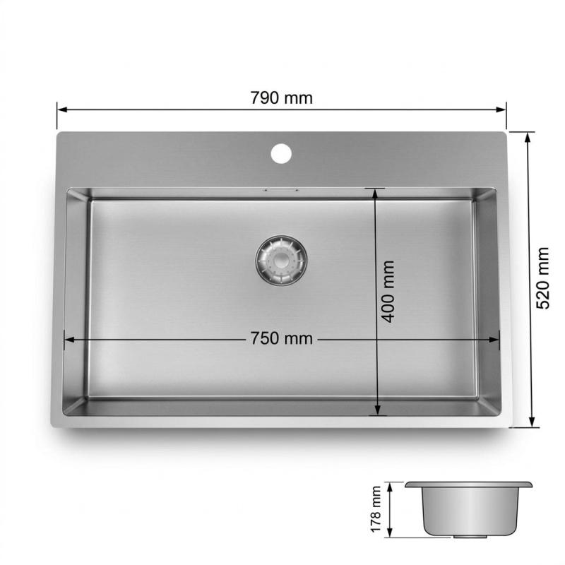 Pure.Sink Comfort RVS grote Spoelbak 75x40cm Tapwing met kraanopening PCM7540T-02